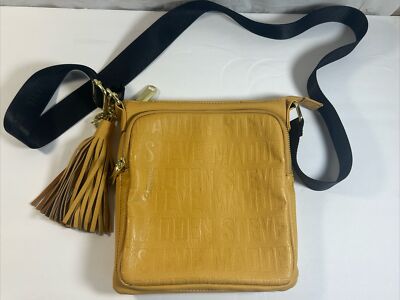 Steve Madden Crossbody Purse  100% PU Leather Gold with Black Body Strap