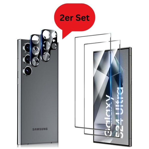 2Er Set Samsung Galaxy S24 Ultra Panzerfolie + Kameraschutz Kameraglas Schutz-image