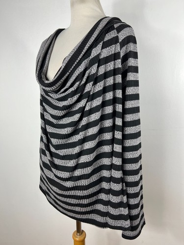 Modcloth 4X Shirt Top Gray Black Stripe Scoop Cowl Neck Womens Long Sleeve E2 - Picture 5 of 8