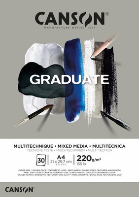 Graduate Mixed Media 200gsm A4 Paper, Double Sided: Grained And Smooth, Pad G...