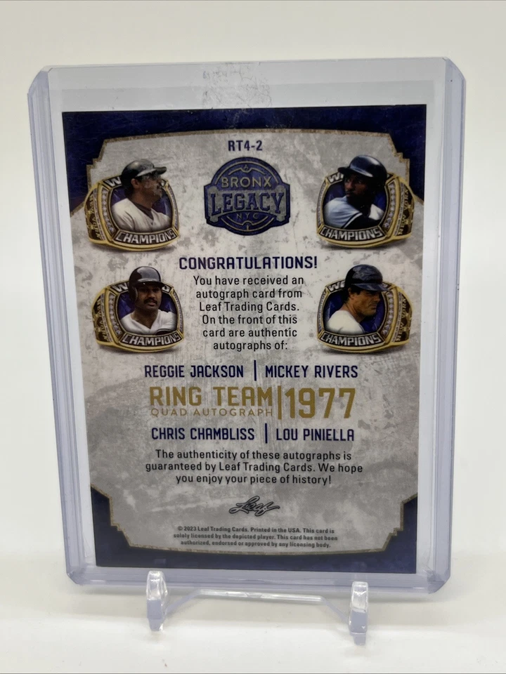 2023 LEAF A BRONX LEGACY RING TEAM QUAD 签名 REGGIE JACKSON RIVERS PINIELLA 5/5 — 第 3/3 张图片