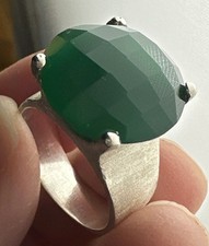 India Sterling Silver Size 8 Ring With Green Stone