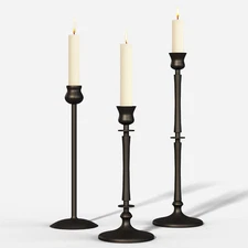 Matte Black Taper Candlestick Holders Set of 3 - Metal Taper Candle Holders for 