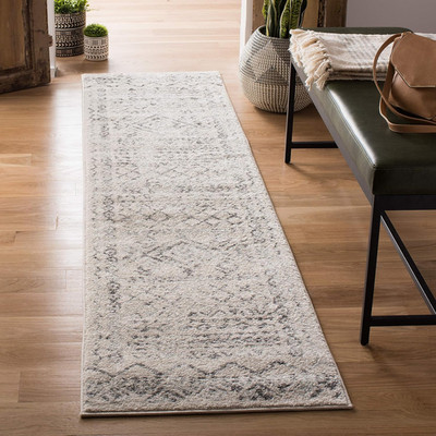 Tulum 2' x 13' Runner Rug - Ivory & Grey Moroccan Boho, Easy Clean, Non-Shedding