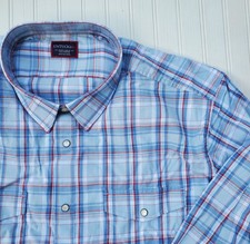 New UNTUCKit Shirt Mens 3XL Blue Red Plaid Pearl Snaps Wrinkle Free Cotton
