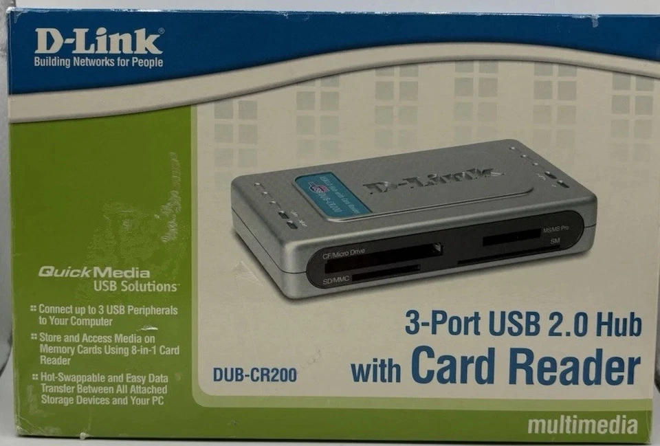 D-LINK DUB CR200 Hub USB 2.0 3Port - w power cord and usb cable - Image 2 of 4