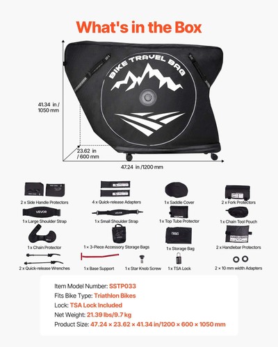 Wheeled Triathlon Bike Case: TSA Lock, Wheel Compartments, 42in Fit - Picture 7 of 11