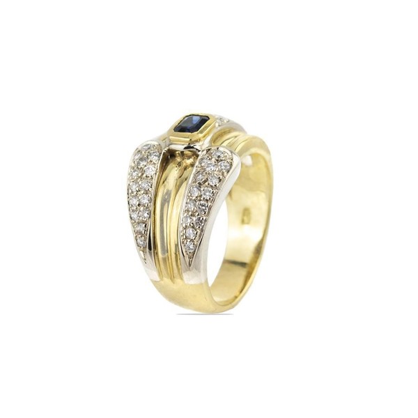Ring Gelbgold 18 Karat Saphir und Diamanten