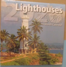 2026 WALL Small  MINI 6X6" CALENDAR - LIGHTHOUSES BEACH Scenes 6X12" Open USA