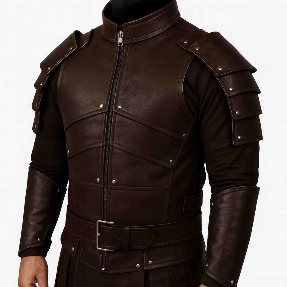 Traje de armadura de cuero medieval Larp Cosplay conjunto de armadura cuero caballero armadura vikinga Foto 3 de 4