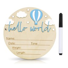 Baby Announcement Sign, Wooden Hello World Newborn Signs, Birth Announcement