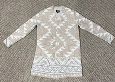 Frye Cardigan Sweater Womens Medium Beige Stretch Aztec Patterned Knit Cozy