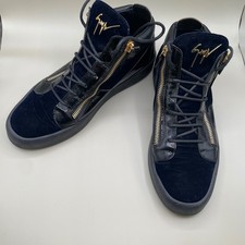 Giuseppe Zanotti Navy Blue Velvet Patent Leather Double Zip High Top Sneakers 43