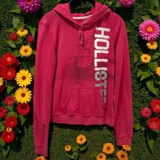 Y2K Hollister Spellout Pink Hooded Pullover Comfort Collegiate Coastal Size M