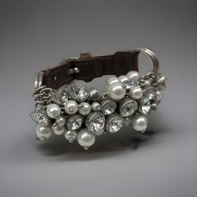 ABERCROMBIE FITCH Rhinestone Charm Chain Leather Strap Bracelet 6  - 6.5 