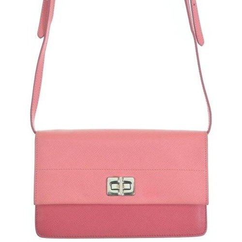 Prada Pink Saffiano Leather Shoulder Wallet Bag Strap Silver Auth