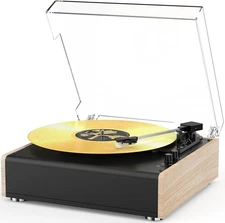 Vinyl Record Player Bluetooth Wireless Turntable with Built-in Speakers and 3 Sp