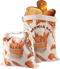 2 Pack Reusable Bread Bags for Homemade Breads,Linen Beeswax Bag for Food, Sourd