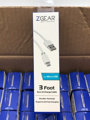 Lot (36)   ZGear 3 Foot Micro USB Sync & Charge Cable DC-MICUSB-WHZP  New Sealed