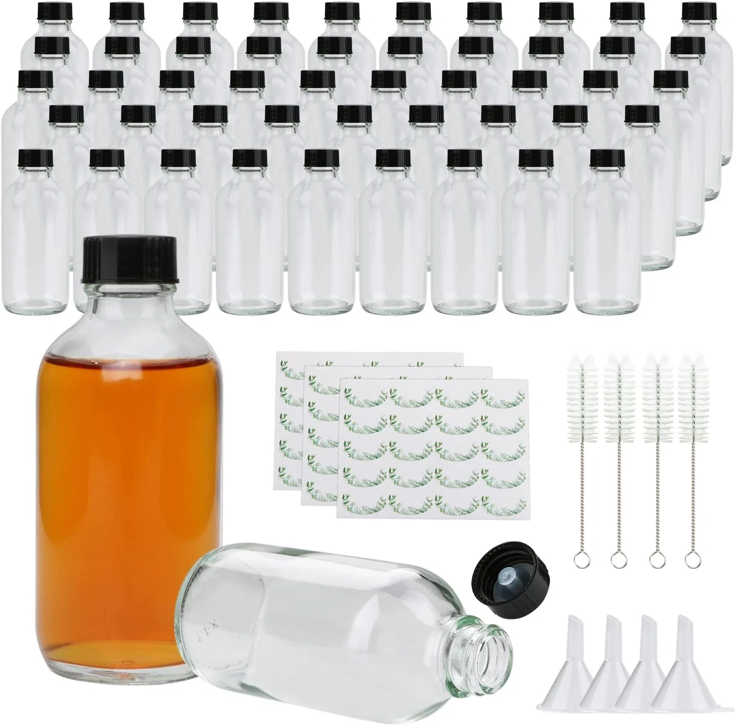 Small Clear Glass Bottles with Lids, 4 oz Containers Labels, clear
