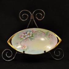 Rosenthal Oval Bowl Donatello Mold Hand Painted Pink Wild Roses w/Gold 1910