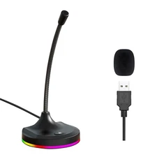 USB Computer Microphone with Mute Button and RGB Lighting,Plug&Play Mic for C...
