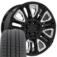Oe Wheels Cv57 22x9 Black Rims Bridgestone Tires Set 6x139.7 28et