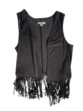 Mossimo Black Faux Suede Fringe Vest Womens Medium Laser Cut Boho