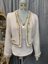 NWT White Tweed Cropped Blazer Gold Chain With Body Size L