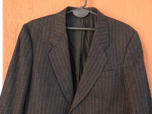 Vintage Savile Row Jacket Blazer Sport Coat Gray Wool Striped Dormeuil (L) - Picture 2 of 10