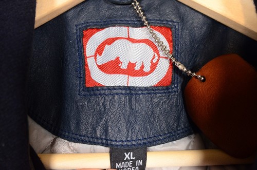 Ecko Unltd Varsity Jacket Leather XL Mens Navy Quilted Lined Chenille - Picture 6 of 12