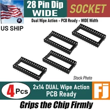 4 Pcs 28 Pin DIP WIDE IC Socket Adaptor Solder PCB-Mount | Dual Wipe | US Ship