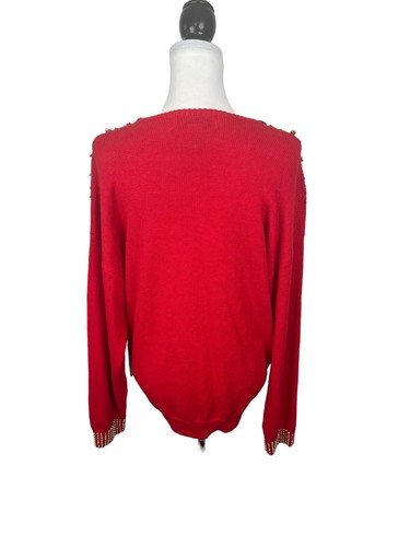 NEW Victoria Harbour Pullover Sweater Size M Red Goldtone Beads Vintage Holiday - Picture 6 of 11