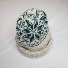 Winter Beanie Hat Wool Blend Made in USA YOUTH Green Beige SEE MEASUREMENTS