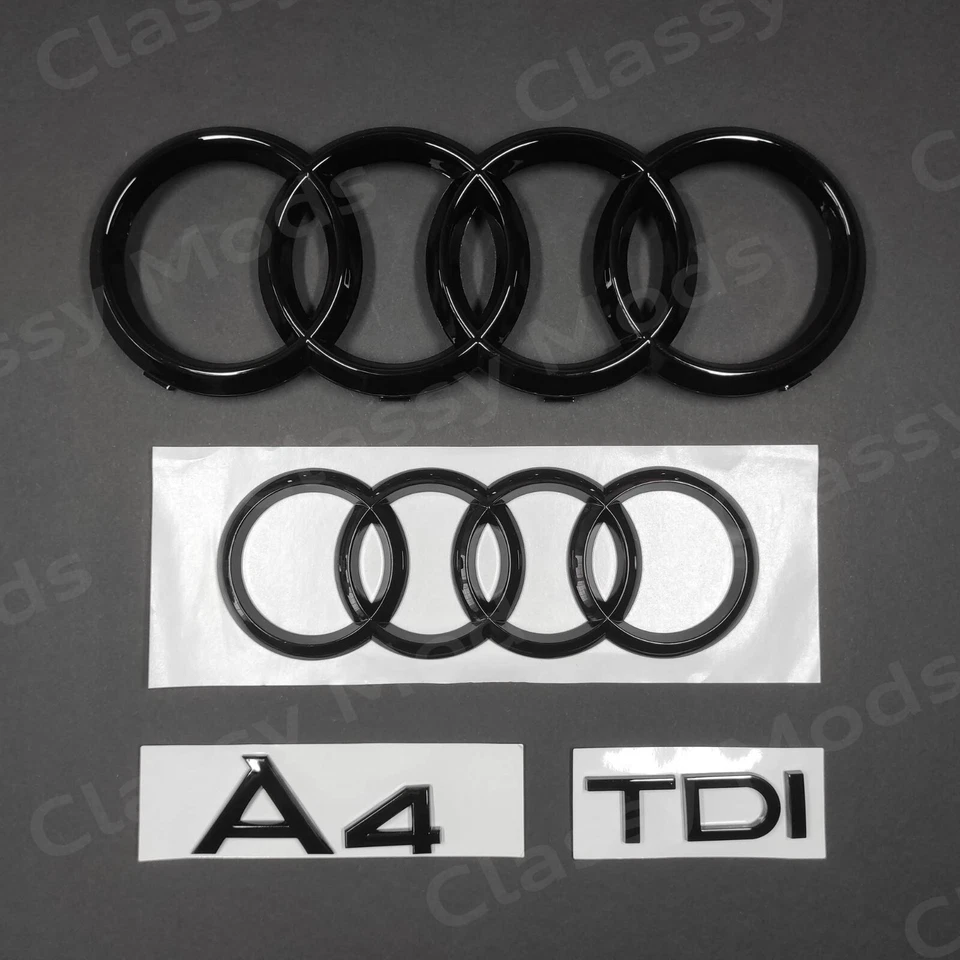Audi A4 2009-2019 Front & Rear Rings Emblem Badge SET Gloss Black 2.0T TDI TFSI - Image 3 of 4