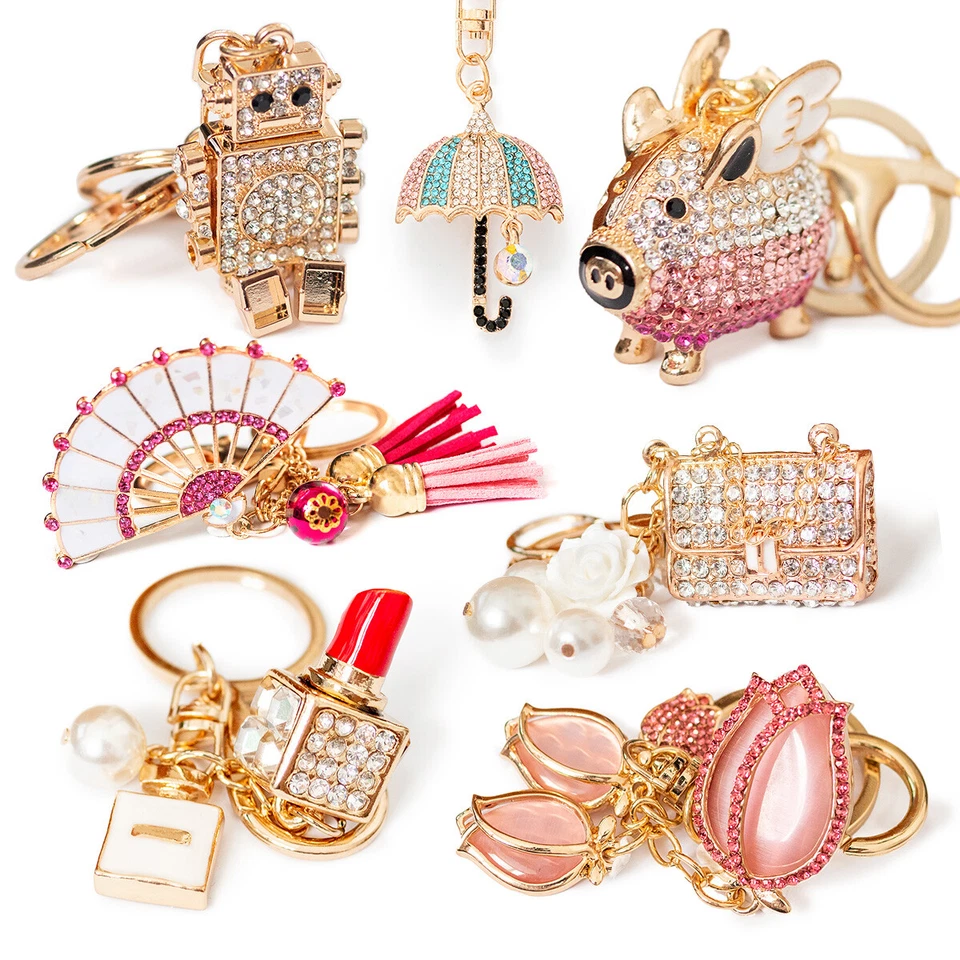 Cristal Estrás Llavero Llavero Coche Colgante Cartera Bolso Llavero Anillo Foto 2 de 2