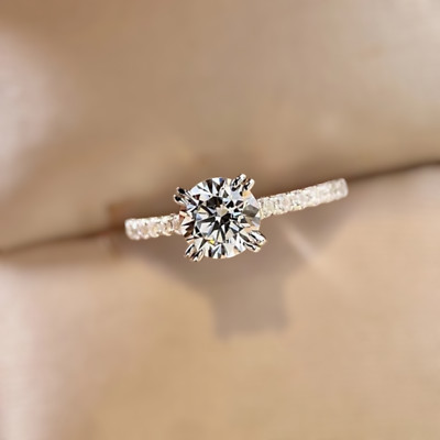 Silver  Plated Elegant  Round Cubic Zirconia Wedding Ring For Women Size 6-10
