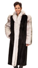 Clearance! Ranch Mink Fur Coat With Blue Fox Trim, Size 8p