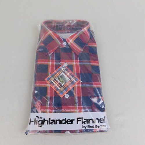 Vintage NOS Bud Berma Highlander Flannel Button-Up Shirt Red Plaid Large #3003