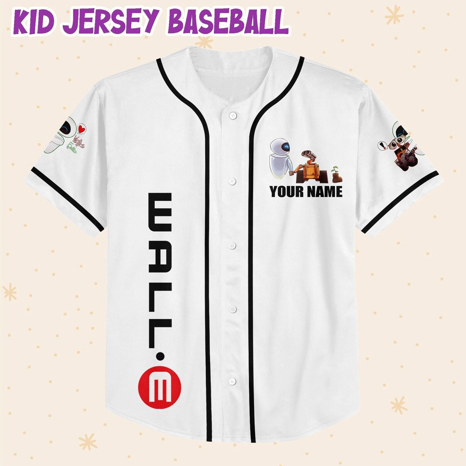 Personalized Disney Pixar WALL-E And EVE Couple Custom Kids Gift Baseball Jersey