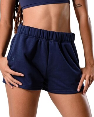 Women's High Waisted Sweat Cotton Shorts Size XL Navy Blue
