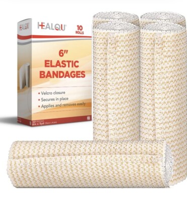 Premium Elastic Bandage - 6 Inch by 5 Yards, 10 Rolls