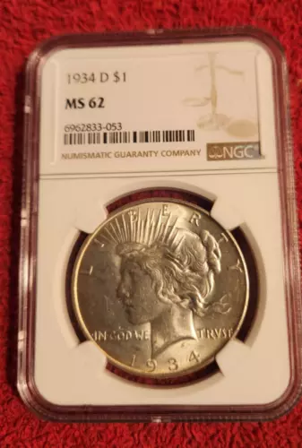 1934 d silver peace dollar NGC MS 62