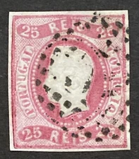 PORTUGAL -  1866 KING LUIS 25r PINK FINE USED SG 39 cv £12