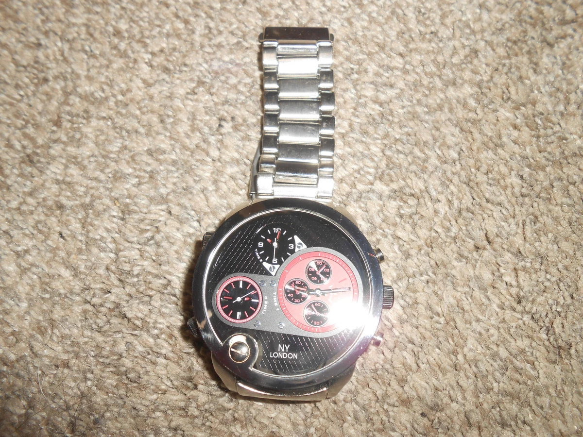 Mens Large OVERSIZED 3 Time Zones Round Silver Designer Fashion WRIST WATCH 55mm