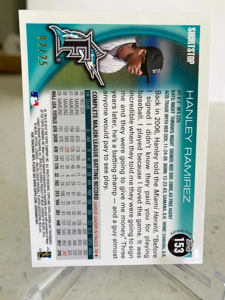 2010 Topps Chrome 'Red Refractor' Hanley Ramirez #153 serial'd /25 NM/MT! - Image 2 of 2