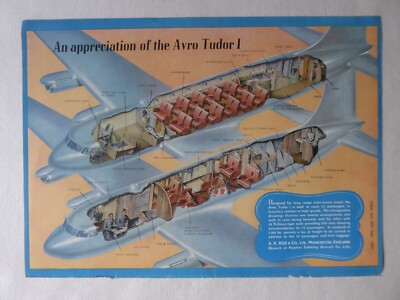 7/1946 PUB AV ROE AVRO TUDOR I AIRLINER AIRCRAFT CUTAWAY ECORCHE ORIGINAL AD