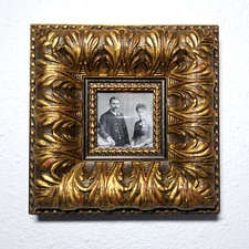Vtg Victorian Style High Raised Ornate Pic Frame With Couple Photo Made In Spain