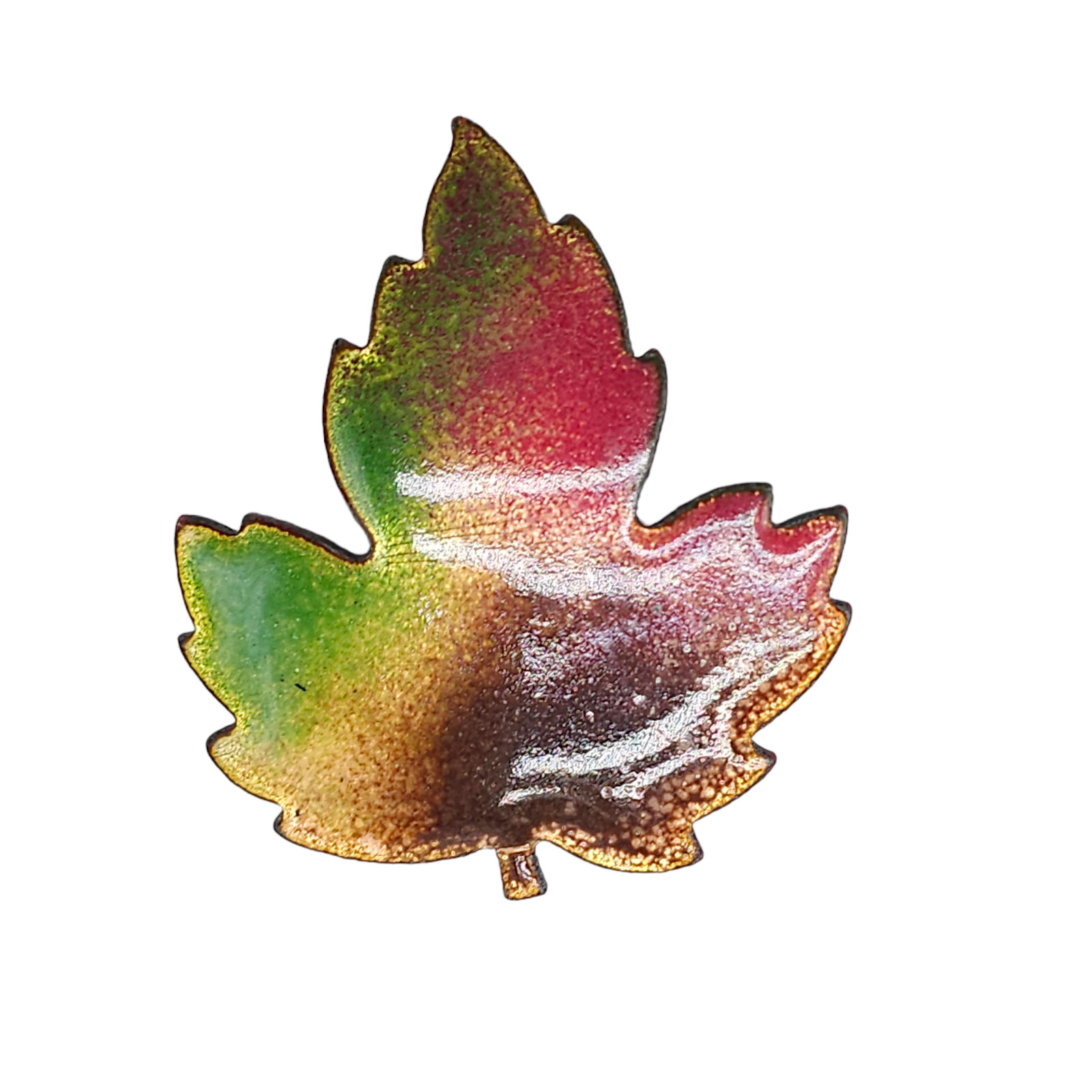 Multicolor Enamel on Copper Maple Leaf Brooch Pin… - image 1