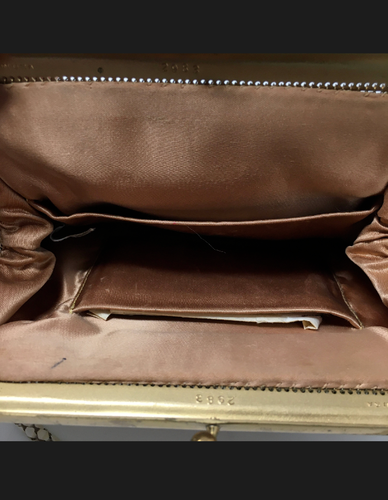 Vintage Mesh Evening Bag Purse Gold Frame Cream Satin Lined 6" Drop Handle - Picture 3 of 6